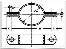 Technische Grafik einer leichten Rohrschelle aus Edelstahl 1.4301 und 1.4571